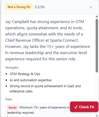 Chrome extension showing job fit check inline on the job posting page
